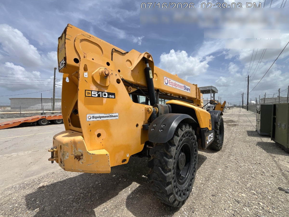 2019 JCB 510-56 Open ROPS, 74 HP, Solid Tires, Worklights, Beacon, Aux Hydraulics, Lifting Eye 72" Carriage/60" Forks