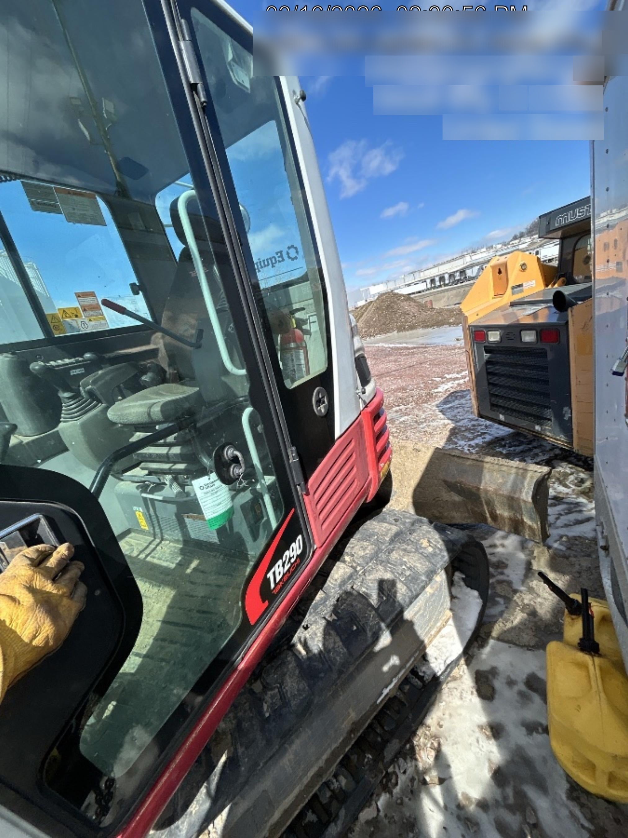 2019 Takeuchi TB290 Cab/Heat/AC Rubber tracks, Dozer blade, Travel alarm, Auxiliary hydraulics Manual QC, Hydraulic thumb, 18", 24", and 36" Buckets