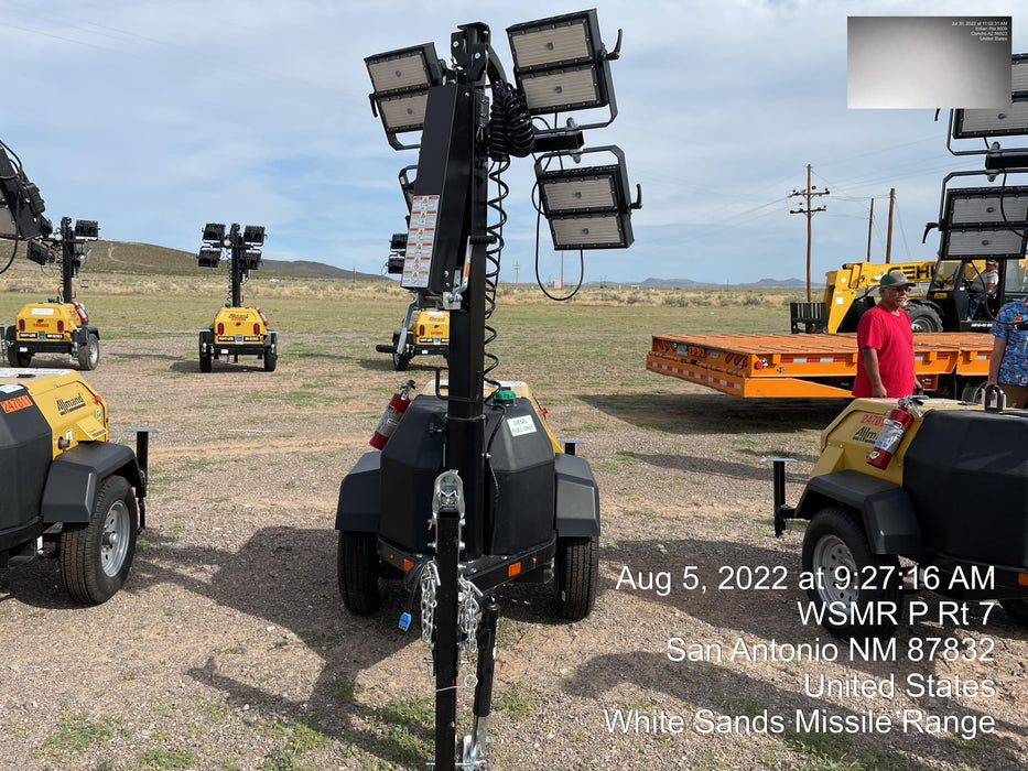 2022 Allmand NLV3GR (4) LED Light Fixture 350W, 23' Vertical Mast, 3kW Prime, Towable, ES Decals, T3