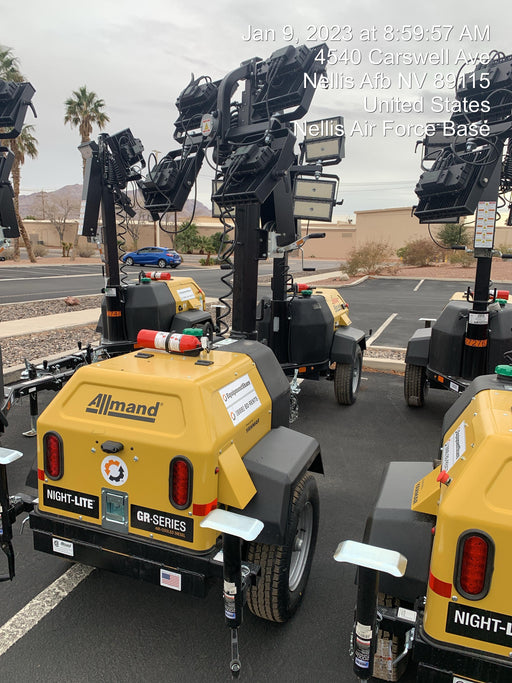 2022 Allmand NLV3GR (4) LED Light Fixture 350W, 23' Vertical Mast, 3kW Prime, Towable, ES Decals, T3