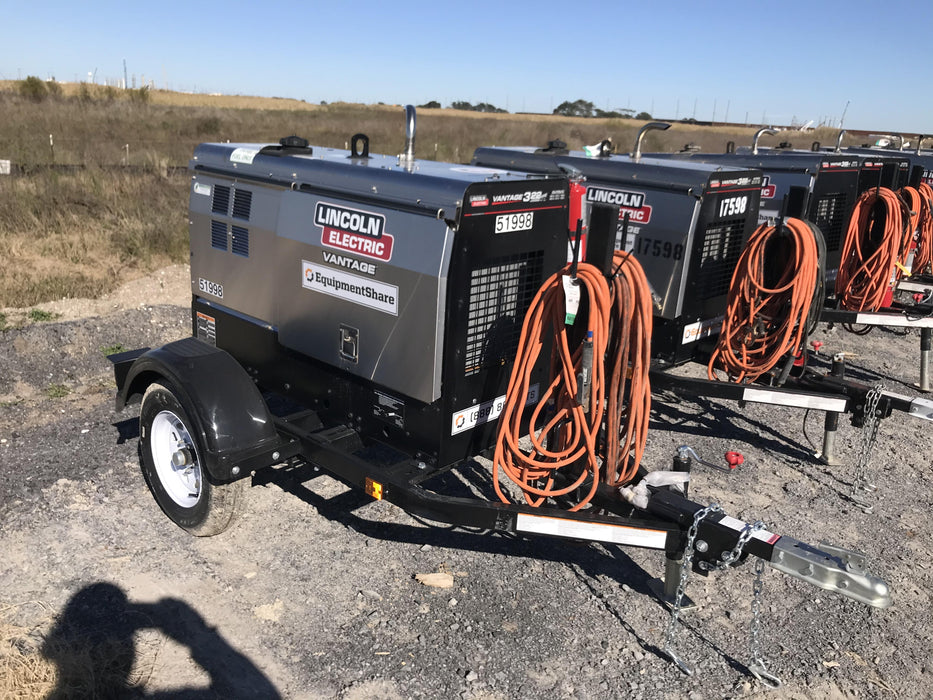 2019 Lincoln Electric Vantage 322 Welder Ready-Pak 3, Two wheel trailer, Fender and Light kit, Cable Rack