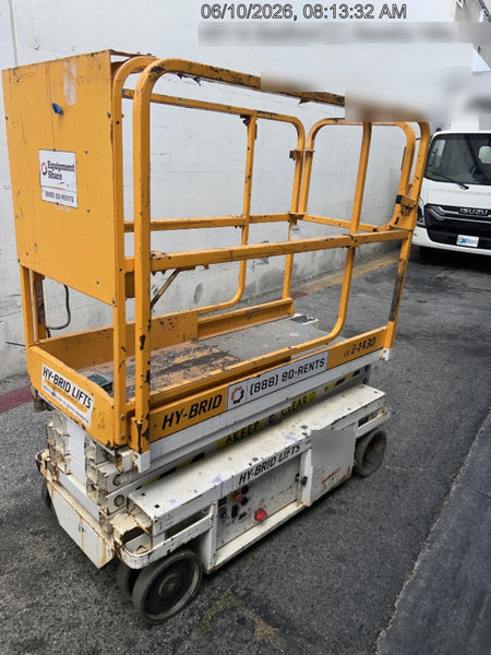 Custom Equipment HB-1430 <ul>
 <li>Hy-Brid Scissor Lift</li>
  <li>Platform capacity up to 670 lbs.</li>
  <li>Working height up to 20 ft</li>
  <li>Weighs under 1,700 lbs.</li>
  <li>Non-marking wheels </li>
</ul>
