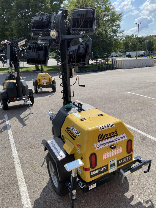 2022 Allmand NLV3GR (4) LED Light Fixture 350W, 23' Vertical Mast, 3kW Prime, Towable, Deep Sea L401, Leveling Jacks, Yanmar T4F 5.8hp