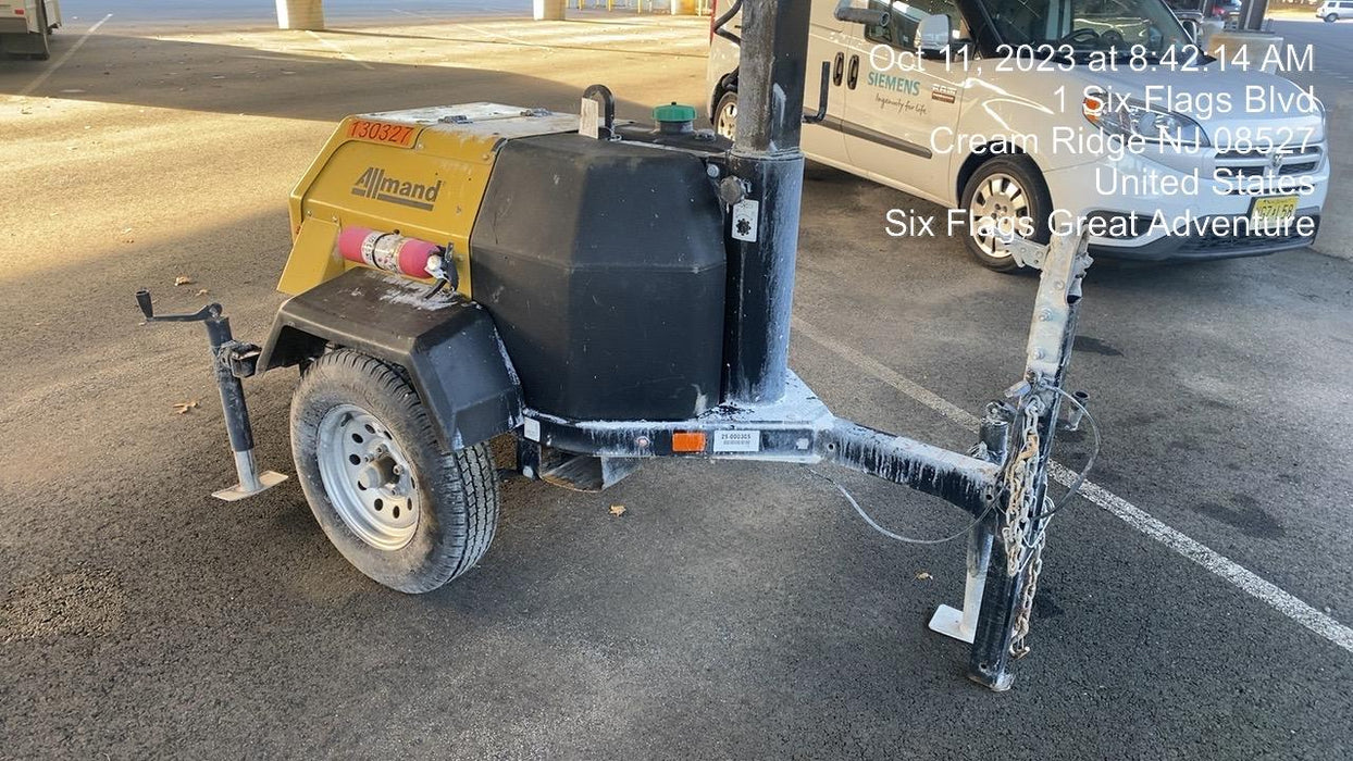 2021 Allmand NLV3GR (4) LED Light Fixture 350W, 23' Vertical Mast, 3kW Prime, Towable, Deep Sea L401, Leveling Jacks, Yanmar T4F 5.8hp