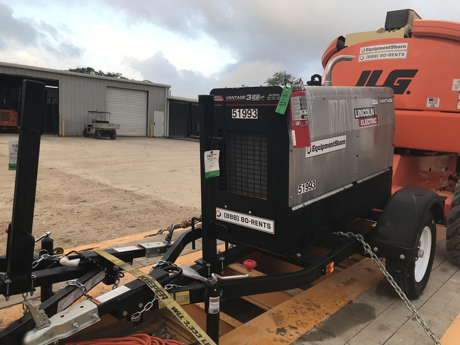 2019 Lincoln Electric Vantage 322 Welder Ready-Pak 3, Two wheel trailer, Fender and Light kit, Cable Rack