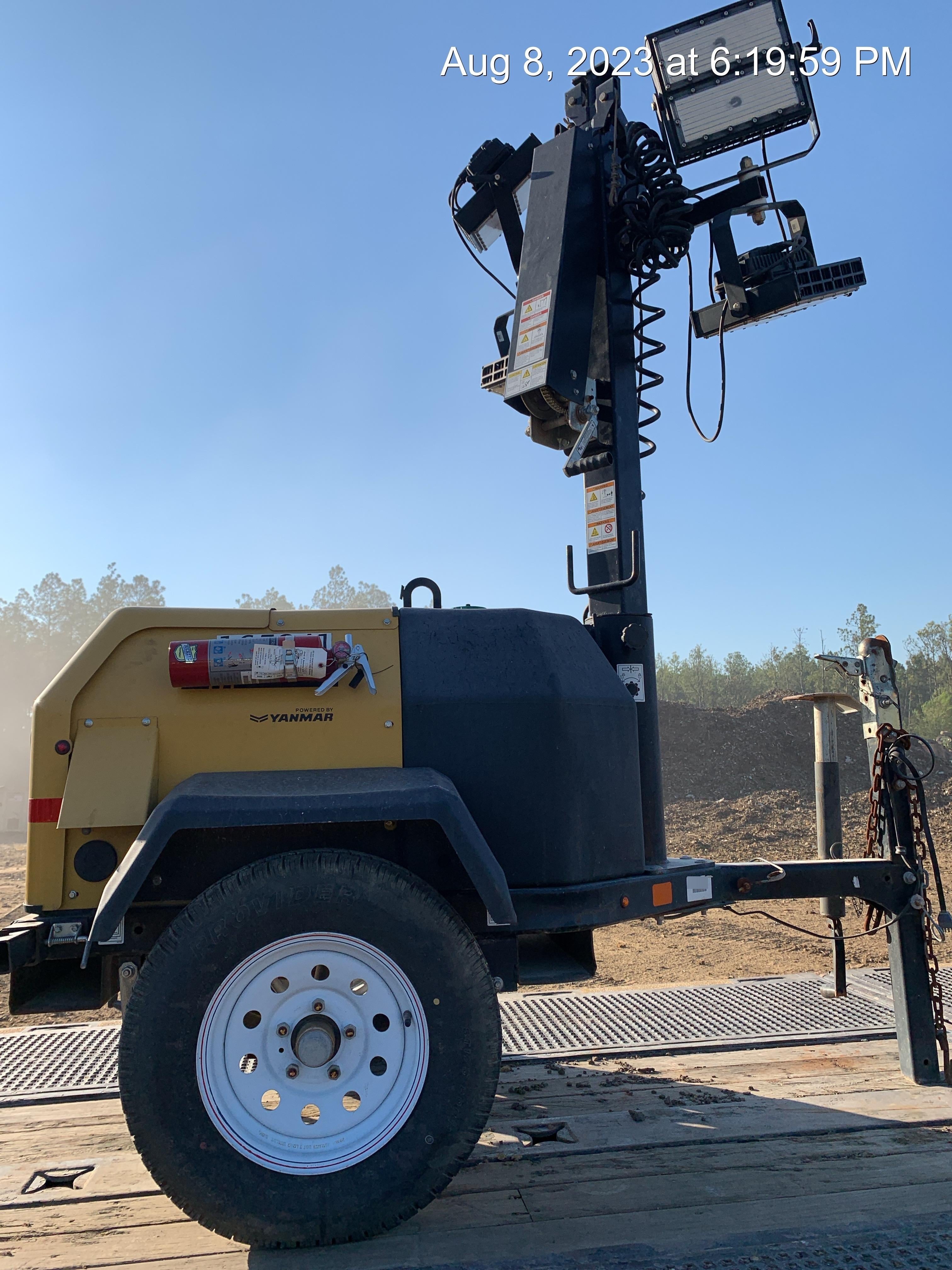2022 Allmand NLV3GR (4) LED Light Fixture 350W, 23' Vertical Mast, 3kW Prime, Towable, Deep Sea L401, Leveling Jacks, Yanmar T4F 5.8hp