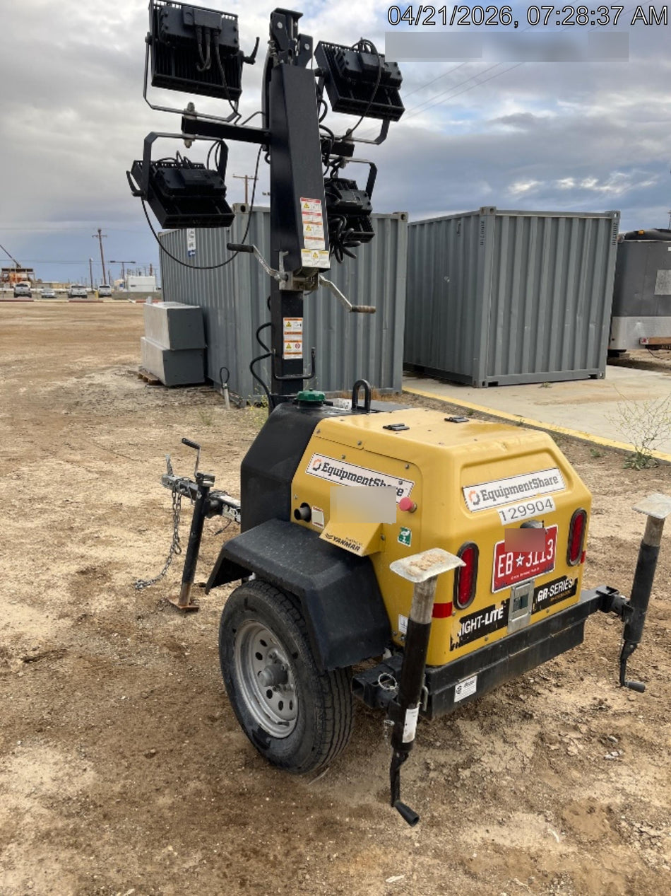 2021 Allmand NLV3GR (4) LED Light Fixture 350W, 23' Vertical Mast, 3kW Prime, Towable, Deep Sea L401, Leveling Jacks, Yanmar T4F 5.8hp