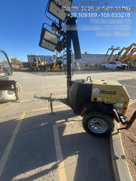 2022 Allmand NLV3GR (4) LED Light Fixture 350W, 23' Vertical Mast, 3kW Prime, Towable, ES Decals, T3