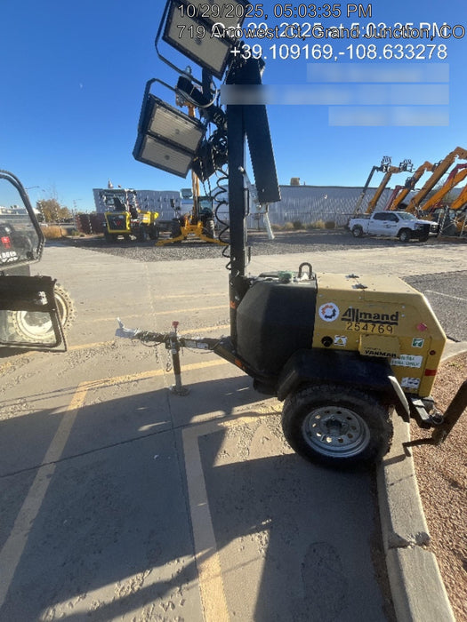 2022 Allmand NLV3GR (4) LED Light Fixture 350W, 23' Vertical Mast, 3kW Prime, Towable, ES Decals, T3