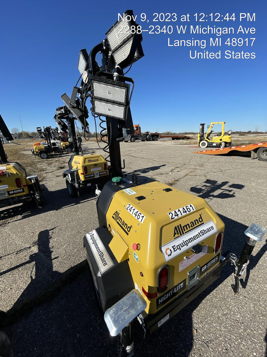 2022 Allmand NLV3GR (4) LED Light Fixture 350W, 23' Vertical Mast, 3kW Prime, Towable, Deep Sea L401, Leveling Jacks, Yanmar T4F 5.8hp