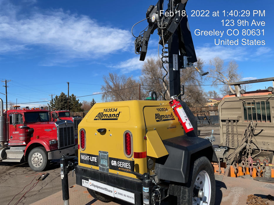 2021 Allmand NLV3GR (4) LED Light Fixture 350W, 23' Vertical Mast, 3kW Prime, Towable, Deep Sea L401, Leveling Jacks, Yanmar T4F 5.8hp