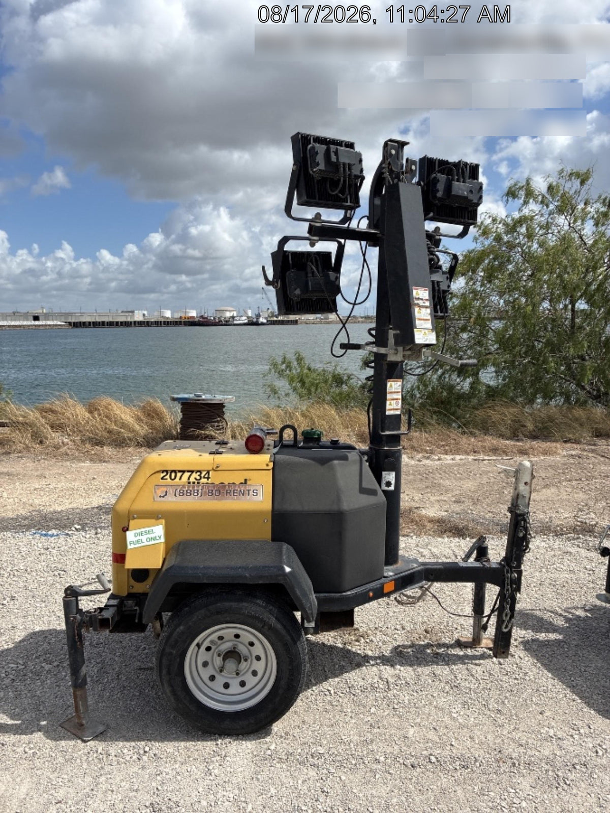 2022 Allmand NLV3GR (4) LED Light Fixture 350W, 23' Vertical Mast, 3kW Prime, Towable, Deep Sea L401, Leveling Jacks, Yanmar T4F 5.8hp