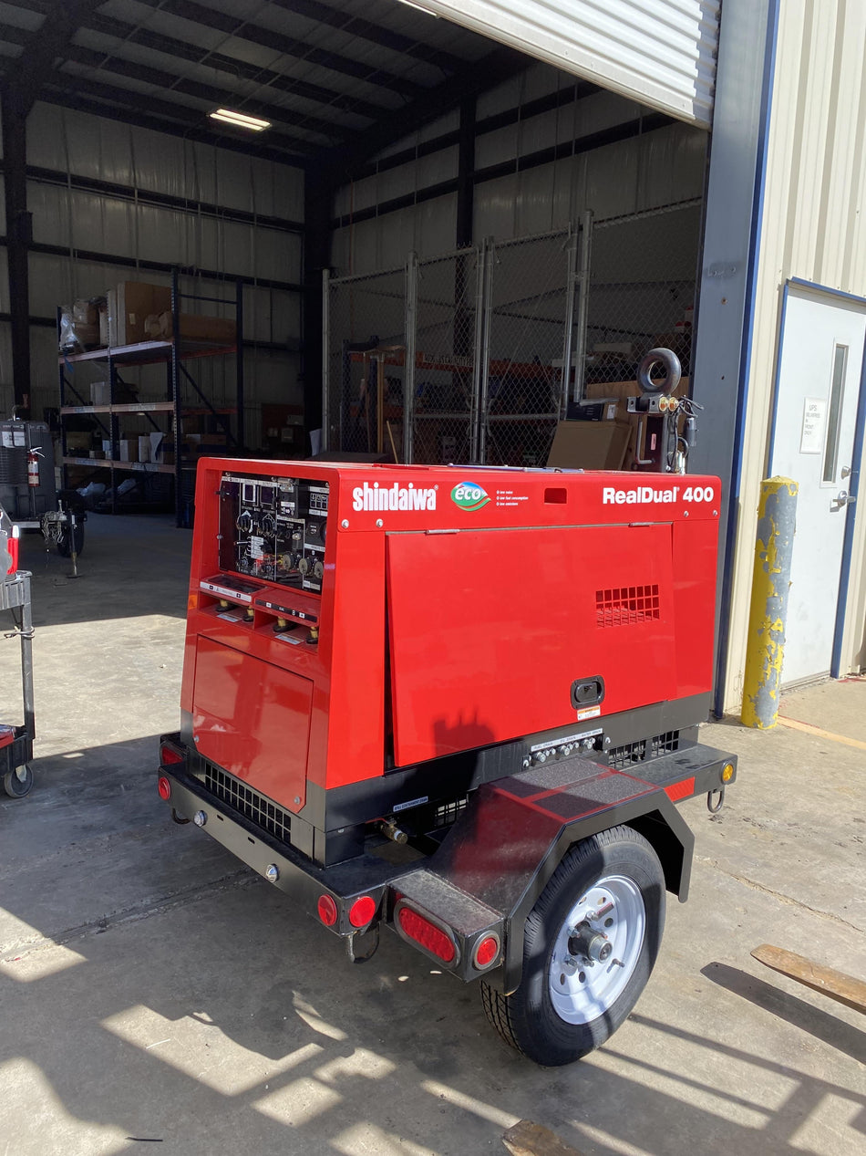 2022 Shindaiwa DGW400MDL Kubota D902 Engine, 23 HP, Dual Op Welder, Wire, Arc, Droop Stick, Tig, and CC Stick Functionality, Simulphase, 3 Phase and 1 Phase Gen Output, Single Axle NB Trlr, Slr Trckl Chrg 12V 12W, Fire Ext