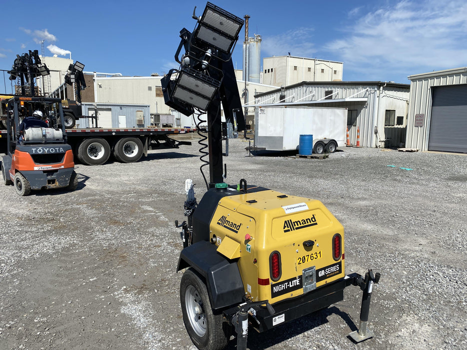 2022 Allmand NLV3GR (4) LED Light Fixture 350W, 23' Vertical Mast, 3kW Prime, Towable, Deep Sea L401, Leveling Jacks, Yanmar T4F 5.8hp