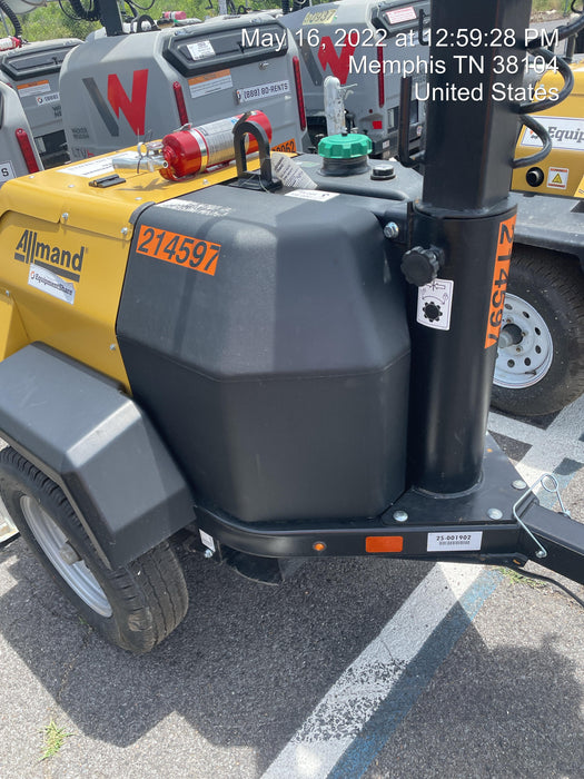 2022 Allmand NLV3GR (4) LED Light Fixture 350W, 23' Vertical Mast, 3kW Prime, Towable, Deep Sea L401, Leveling Jacks, Yanmar T4F 5.8hp