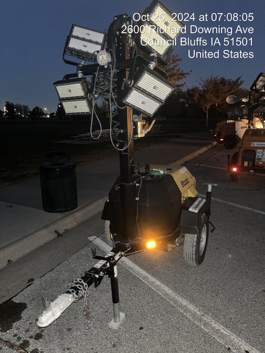 2022 Allmand NLV3GR (4) LED Light Fixture 350W, 23' Vertical Mast, 3kW Prime, Towable, Deep Sea L401, Leveling Jacks, Yanmar T4F 5.8hp