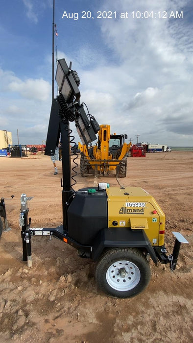 2021 Allmand NLV3GR (4) LED Light Fixture 350W, 23' Vertical Mast, 3kW Prime, Towable, Deep Sea L401, Leveling Jacks, Yanmar T4F 5.8hp