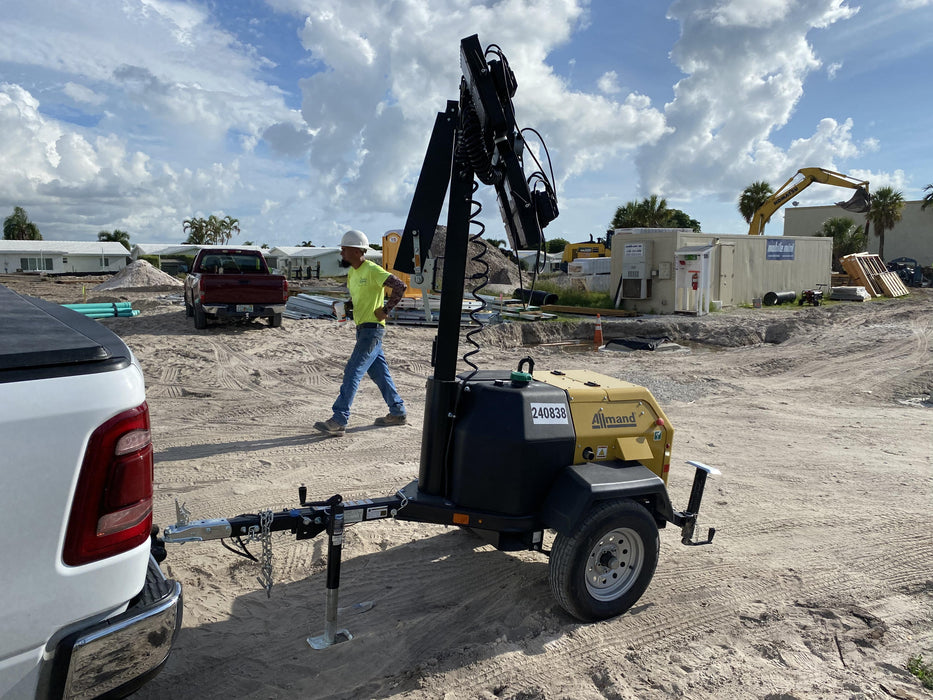 2022 Allmand NLV3GR (4) LED Light Fixture 350W, 23' Vertical Mast, 3kW Prime, Towable, Deep Sea L401, Leveling Jacks, Yanmar T4F 5.8hp