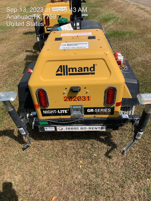 2022 Allmand NLV3GR (4) LED Light Fixture 350W, 23' Vertical Mast, 3kW Prime, Towable, Deep Sea L401, Leveling Jacks, Yanmar T4F 5.8hp