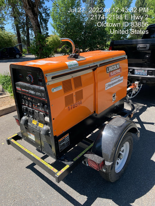 2021 Lincoln Electric Vantage 322 Vantage 322 Ready Pak 3 w/ Decals, ORANGE (includes trailer, cable rack, fender light kit) NO Telematics