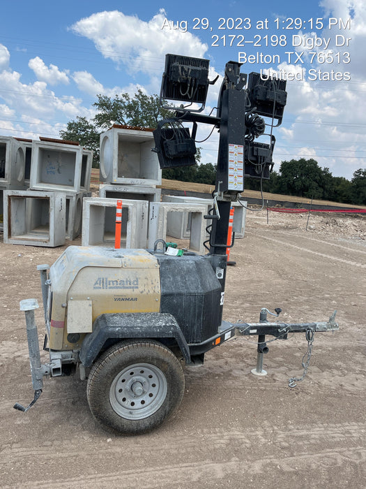 2022 Allmand NLV3GR (4) LED Light Fixture 350W, 23' Vertical Mast, 3kW Prime, Towable, ES Decals, T3