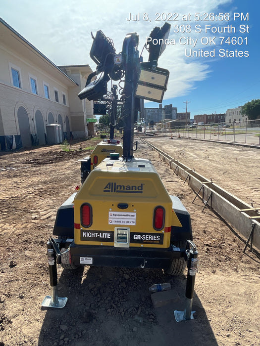 2022 Allmand NLV3GR (4) LED Light Fixture 350W, 23' Vertical Mast, 3kW Prime, Towable, Deep Sea L401, Leveling Jacks, Yanmar T4F 5.8hp