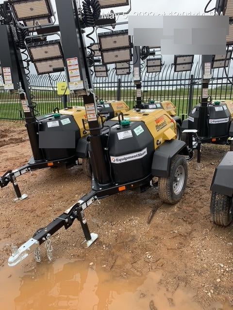 2022 Allmand NLV3GR (4) LED Light Fixture 350W, 23' Vertical Mast, 3kW Prime, Towable, Deep Sea L401, Leveling Jacks, Yanmar T4F 5.8hp