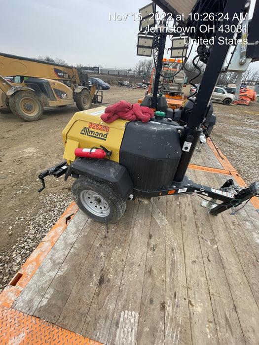 2022 Allmand NLV3GR (4) LED Light Fixture 350W, 23' Vertical Mast, 3kW Prime, Towable, Deep Sea L401, Leveling Jacks, Yanmar T4F 5.8hp