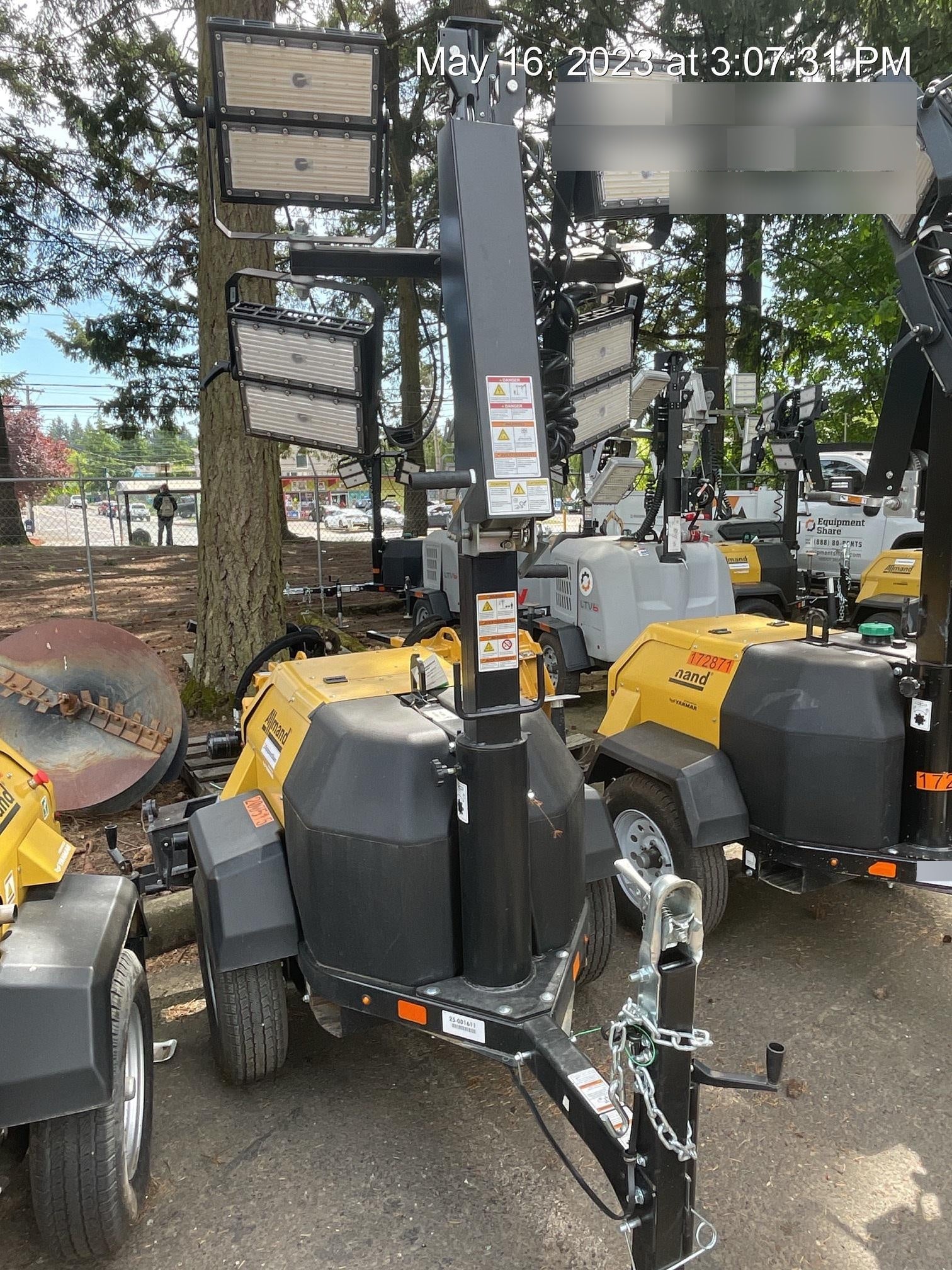 2022 Allmand NLV3GR (4) LED Light Fixture 350W, 23' Vertical Mast, 3kW Prime, Towable, Deep Sea L401, Leveling Jacks, Yanmar T4F 5.8hp