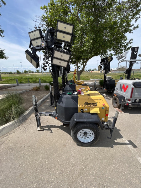 2021 Allmand NLV3GR (4) LED Light Fixture 350W, 23' Vertical Mast, 3kW Prime, Towable, Deep Sea L401, Leveling Jacks, Yanmar T4F 5.8hp