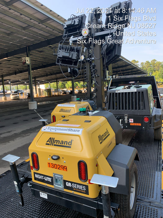 2021 Allmand NLV3GR (4) LED Light Fixture 350W, 23' Vertical Mast, 3kW Prime, Towable, Deep Sea L401, Leveling Jacks, Yanmar T4F 5.8hp