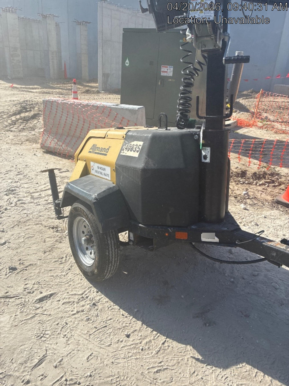 2022 Allmand NLV3GR (4) LED Light Fixture 350W, 23' Vertical Mast, 3kW Prime, Towable, Deep Sea L401, Leveling Jacks, Yanmar T4F 5.8hp