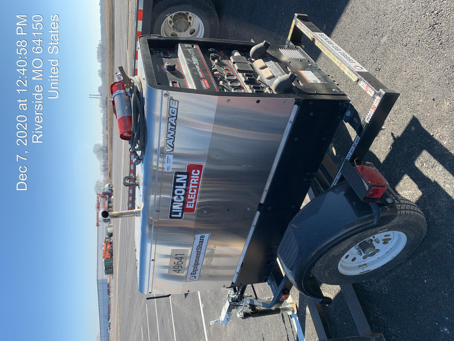 2019 Lincoln Electric Vantage 322 Ready-Pak 3, Two Wheel Trailer, Fender and Light Kit, Cable Rack