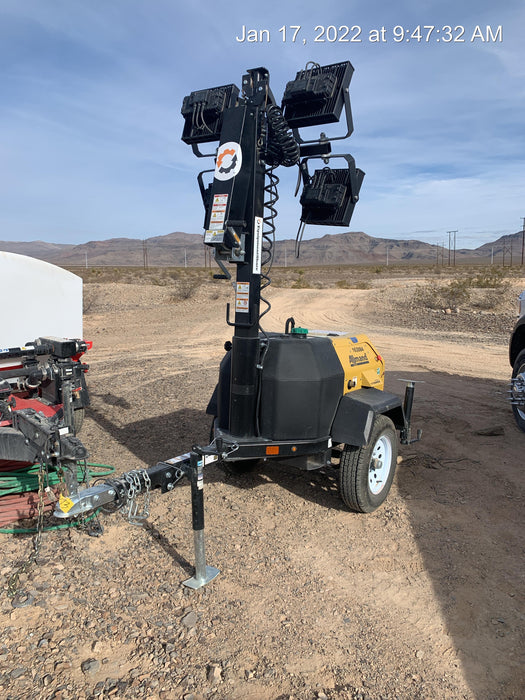 2021 Allmand NLV3GR (4) LED Light Fixture 350W, 23' Vertical Mast, 3kW Prime, Towable, Deep Sea L401, Leveling Jacks, Yanmar T4F 5.8hp