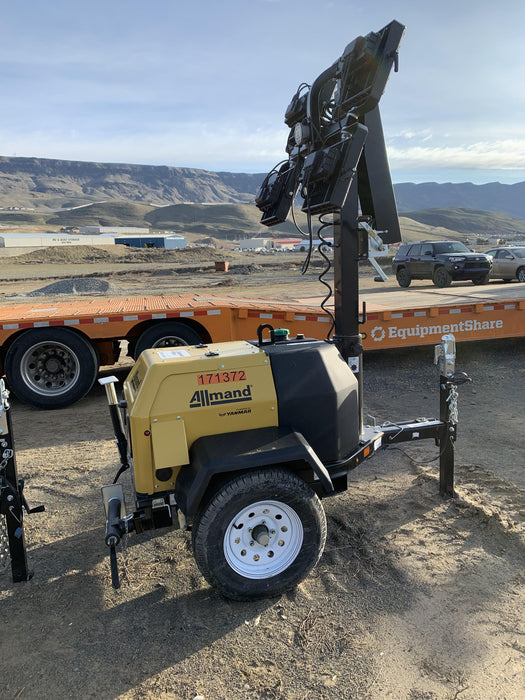 2021 Allmand NLV3GR (4) LED Light Fixture 350W, 23' Vertical Mast, 3kW Prime, Towable, Deep Sea L401, Leveling Jacks, Yanmar T4F 5.8hp