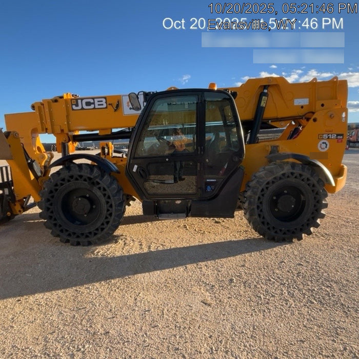 2019 JCB 512-56 Cab/Heat/Air, 109 HP, Solid Tires, STD Worklight, Beacon, Aux Hydraulics, Lifting Eye, Back up Alarm w/66" Carriage/60" Forks