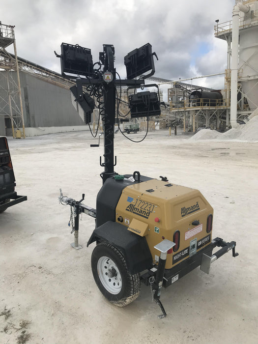 2021 Allmand NLV3GR (4) LED Light Fixture 350W, 23' Vertical Mast, 3kW Prime, Towable, Deep Sea L401, Leveling Jacks, Yanmar T4F 5.8hp