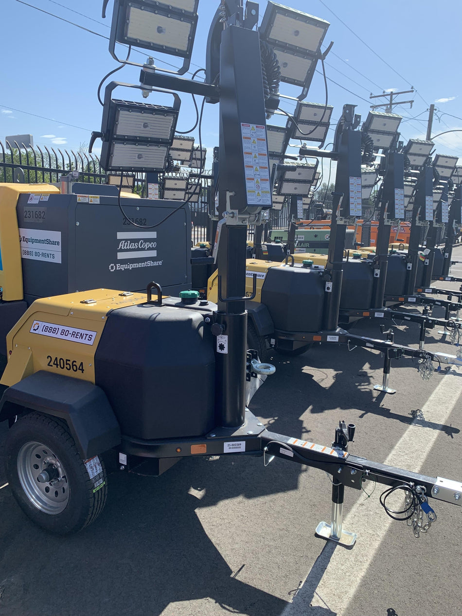 2022 Allmand NLV3GR (4) LED Light Fixture 350W, 23' Vertical Mast, 3kW Prime, Towable, Deep Sea L401, Leveling Jacks, Yanmar T4F 5.8hp
