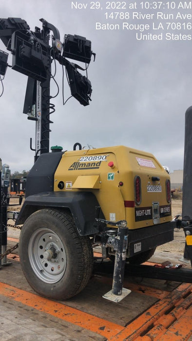 2022 Allmand NLV3GR (4) LED Light Fixture 350W, 23' Vertical Mast, 3kW Prime, Towable, Deep Sea L401, Leveling Jacks, Yanmar T4F 5.8hp