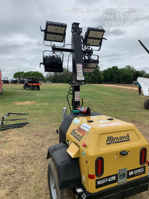 2022 Allmand NLV3GR (4) LED Light Fixture 350W, 23' Vertical Mast, 3kW Prime, Towable, Deep Sea L401, Leveling Jacks, Yanmar T4F 5.8hp