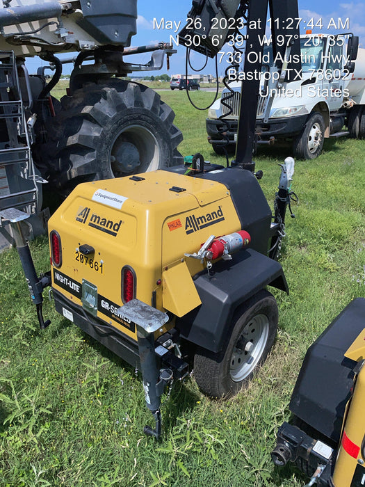 2022 Allmand NLV3GR (4) LED Light Fixture 350W, 23' Vertical Mast, 3kW Prime, Towable, Deep Sea L401, Leveling Jacks, Yanmar T4F 5.8hp