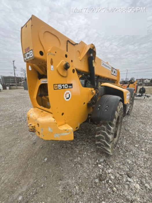 2020 JCB 510-56 Cab/Heat/Air, 74 HP, Solid Tires, STD Worklight, Beacon, Aux Hydraulics, Lifting Eye, Back up Alarm w/66" Carriage/60" Forks