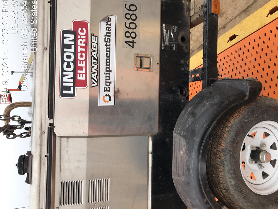 2019 Lincoln Electric Vantage 322 Ready-Pak 3, Two Wheel Trailer, Fender and Light Kit, Cable Rack