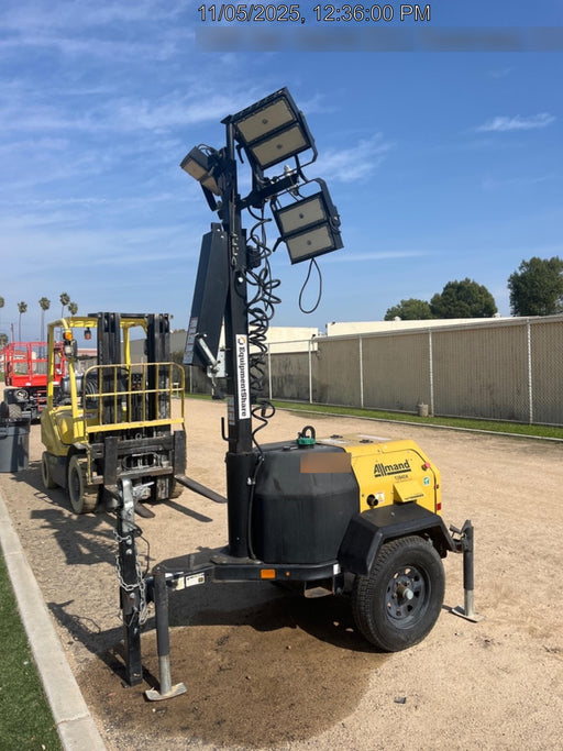 2021 Allmand NLV3GR (4) LED Light Fixture 350W, 23' Vertical Mast, 3kW Prime, Towable, Deep Sea L401, Leveling Jacks, Yanmar T4F 5.8hp