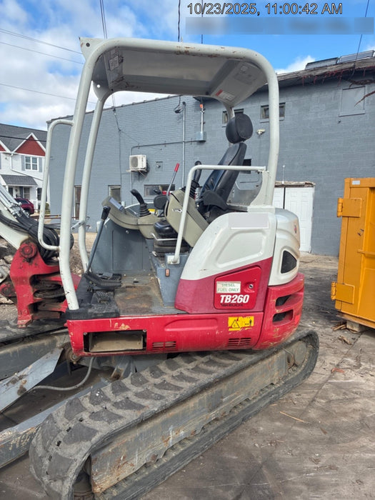 2019 Takeuchi TB260 Takeuchi TB260 Canopy w/Rubber Tracks, Auxiliary Hydraulics, Standard Blade, Manual QC, 12 / 18 / 24" Buckets, Hydraulic Thumb Installed
