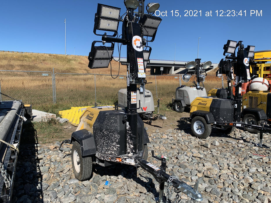 2021 Allmand NLV3GR (4) LED Light Fixture 350W, 23' Vertical Mast, 3kW Prime, Towable, Deep Sea L401, Leveling Jacks, Yanmar T4F 5.8hp