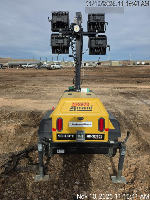 2021 Allmand NLV3GR (4) LED Light Fixture 350W, 23' Vertical Mast, 3kW Prime, Towable, Deep Sea L401, Leveling Jacks, Yanmar T4F 5.8hp