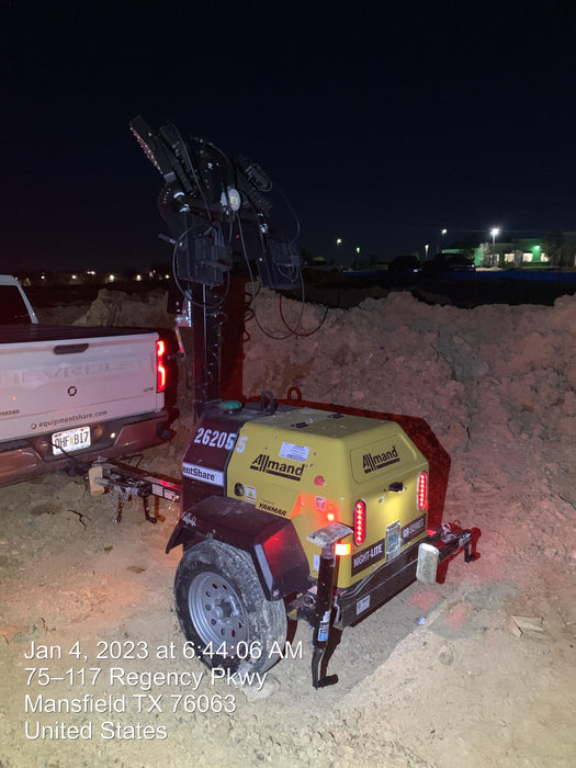 2022 Allmand NLV3GR (4) LED Light Fixture 350W, 23' Vertical Mast, 3kW Prime, Towable, ES Decals, T3