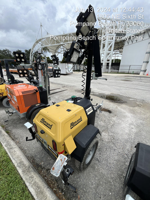 2022 Allmand NLV3GR (4) LED Light Fixture 350W, 23' Vertical Mast, 3kW Prime, Towable, Deep Sea L401, Leveling Jacks, Yanmar T4F 5.8hp