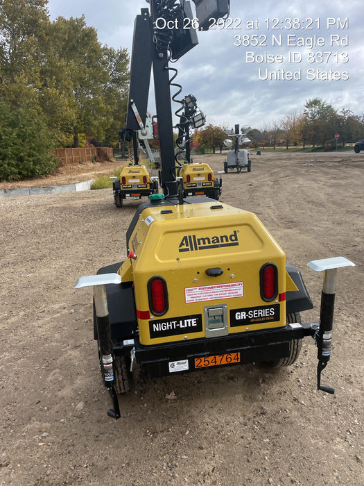 2022 Allmand NLV3GR (4) LED Light Fixture 350W, 23' Vertical Mast, 3kW Prime, Towable, ES Decals, T3